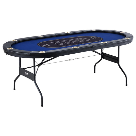 VEVOR 10 Player Poker Table Foldable, Portable Folding Card Board Game Table, Blackjack Texas Holdem Table with Padded Rails and Stainless Steel Cup Holders,Blue (84 in), Casino Leisure Table