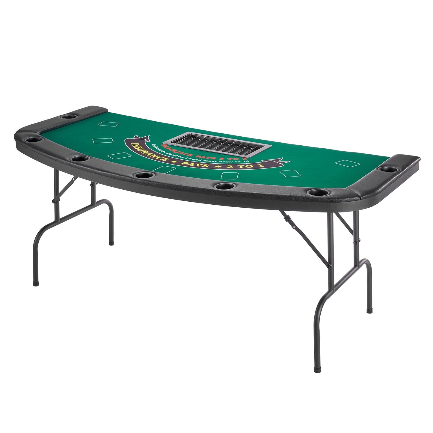 VEVOR 10 Player Poker Table Foldable, Portable Folding Card Board Game Table, Blackjack Texas Holdem Table with Padded Rails and Stainless Steel Cup Holders,Blue (84 in), Casino Leisure Table