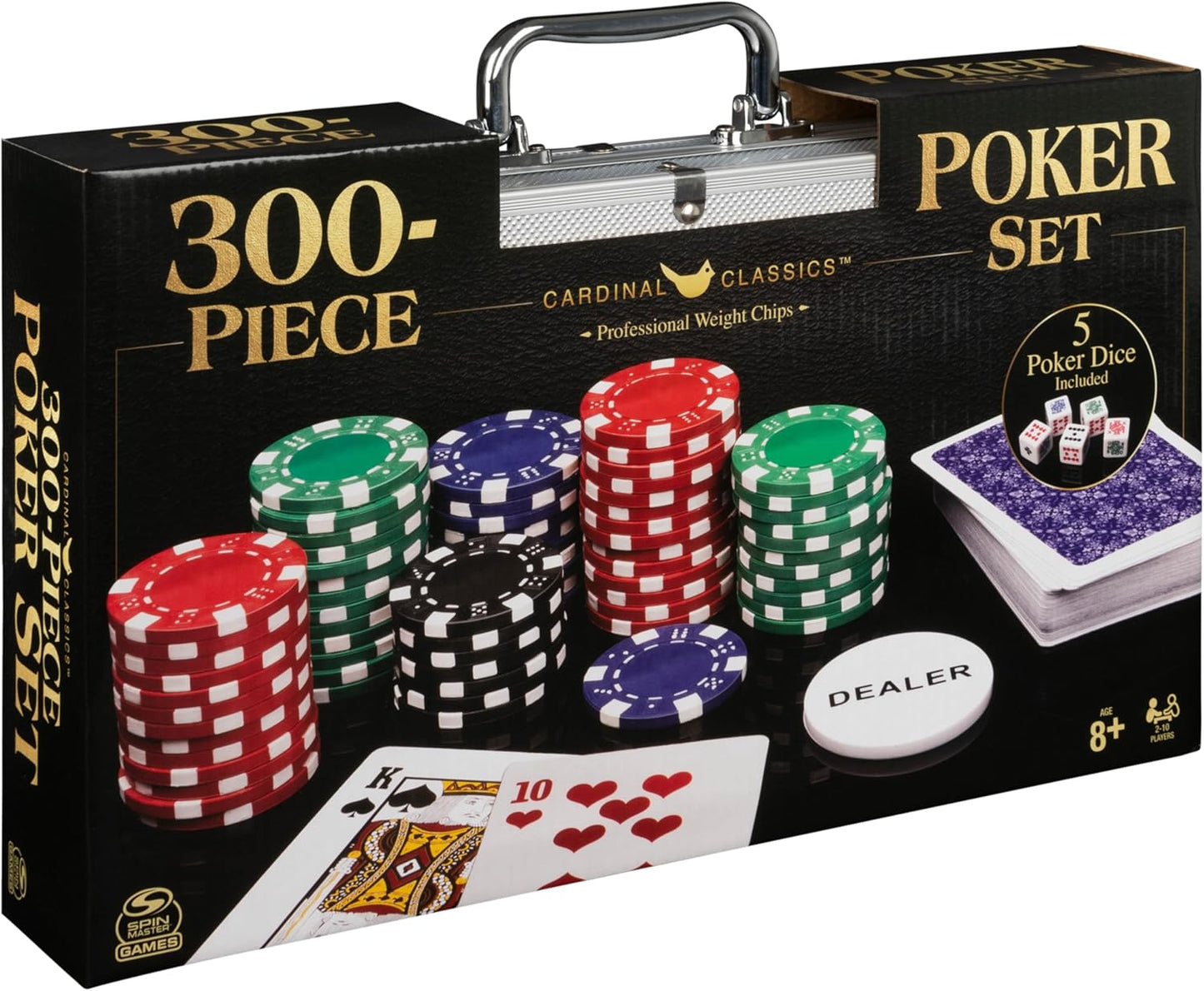 Spin Master Games, Cardinal Classics, 300-Piece Poker Set with Aluminum Carrying Case & Professional Weight Chips & Poker Dice, for Ages 8+
