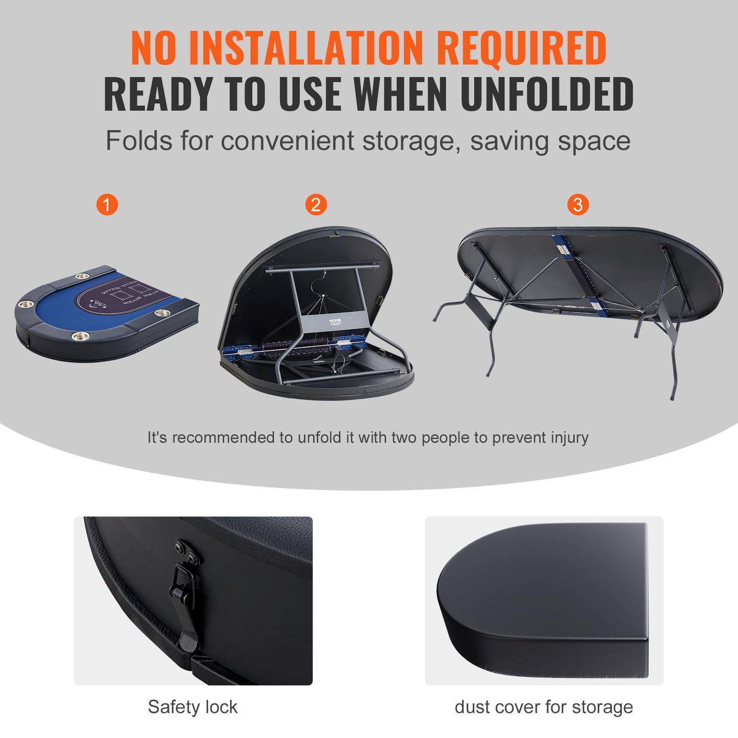 VEVOR 10 Player Poker Table Foldable, Portable Folding Card Board Game Table, Blackjack Texas Holdem Table with Padded Rails and Stainless Steel Cup Holders,Blue (84 in), Casino Leisure Table