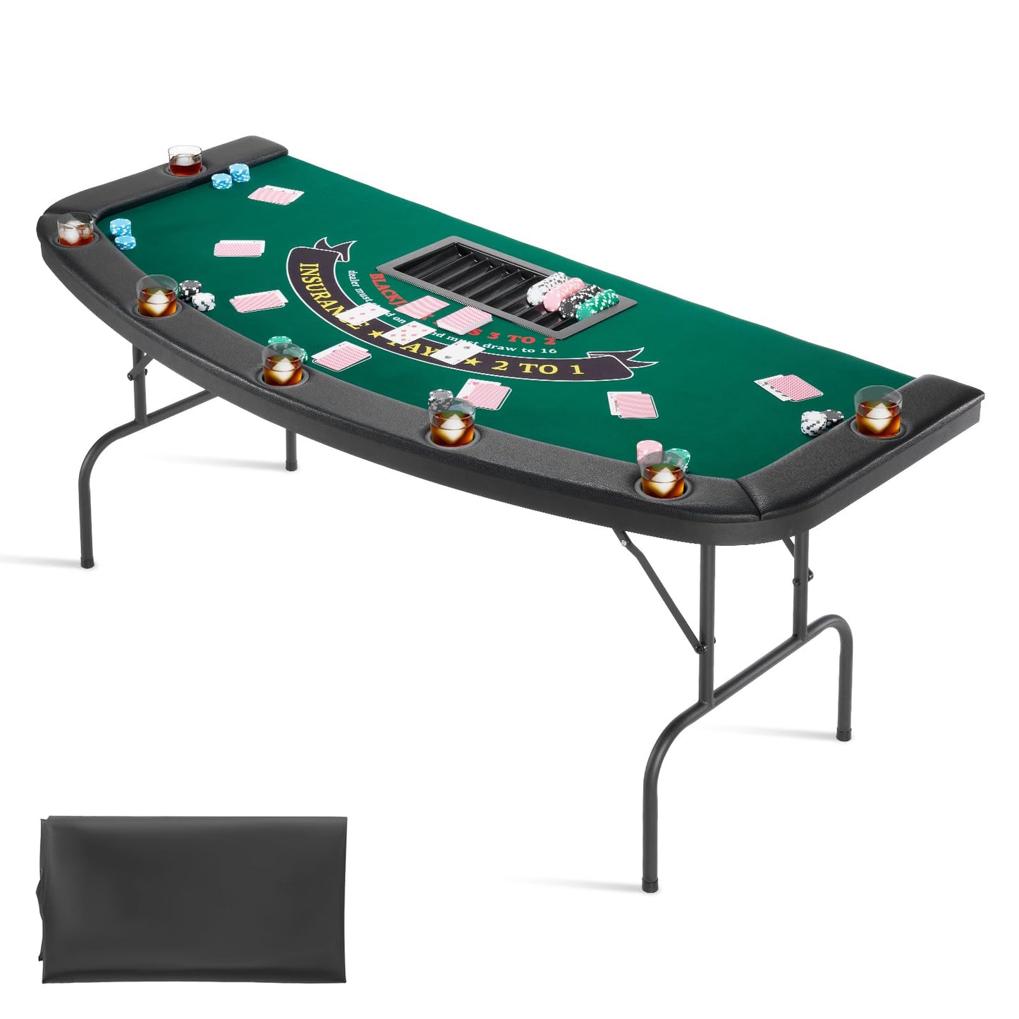 VEVOR 10 Player Poker Table Foldable, Portable Folding Card Board Game Table, Blackjack Texas Holdem Table with Padded Rails and Stainless Steel Cup Holders,Blue (84 in), Casino Leisure Table