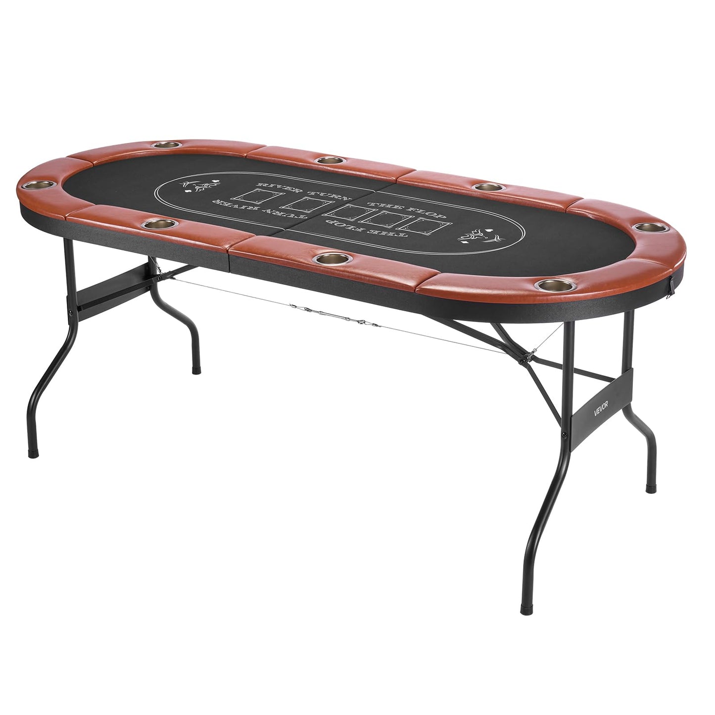 VEVOR 10 Player Poker Table Foldable, Portable Folding Card Board Game Table, Blackjack Texas Holdem Table with Padded Rails and Stainless Steel Cup Holders,Blue (84 in), Casino Leisure Table