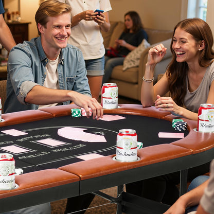 VEVOR 10 Player Poker Table Foldable, Portable Folding Card Board Game Table, Blackjack Texas Holdem Table with Padded Rails and Stainless Steel Cup Holders,Blue (84 in), Casino Leisure Table