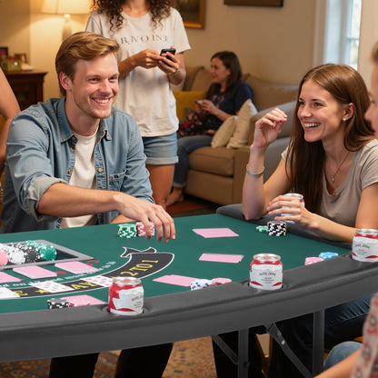 VEVOR 10 Player Poker Table Foldable, Portable Folding Card Board Game Table, Blackjack Texas Holdem Table with Padded Rails and Stainless Steel Cup Holders,Blue (84 in), Casino Leisure Table