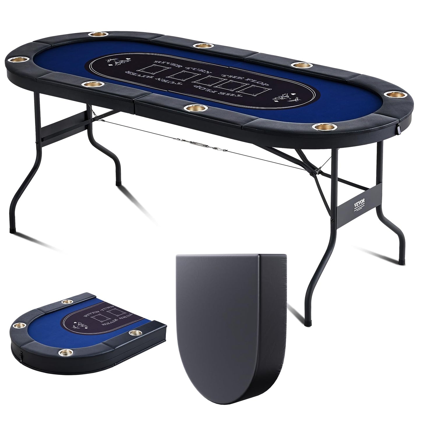 VEVOR 10 Player Poker Table Foldable, Portable Folding Card Board Game Table, Blackjack Texas Holdem Table with Padded Rails and Stainless Steel Cup Holders,Blue (84 in), Casino Leisure Table