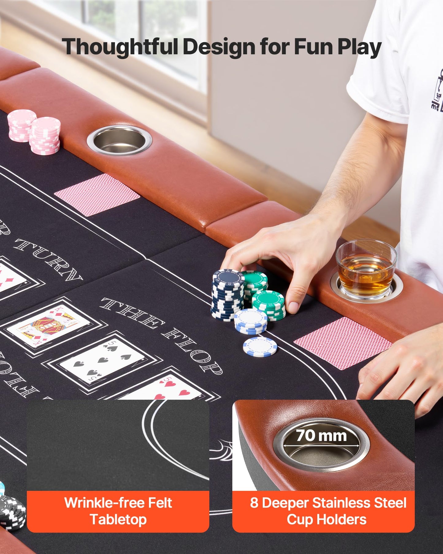 VEVOR 10 Player Poker Table Foldable, Portable Folding Card Board Game Table, Blackjack Texas Holdem Table with Padded Rails and Stainless Steel Cup Holders,Blue (84 in), Casino Leisure Table