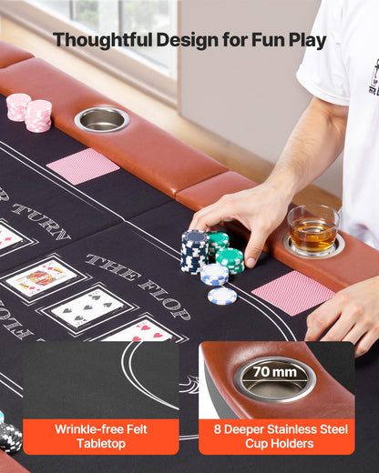 VEVOR 10 Player Poker Table Foldable, Portable Folding Card Board Game Table, Blackjack Texas Holdem Table with Padded Rails and Stainless Steel Cup Holders,Blue (84 in), Casino Leisure Table