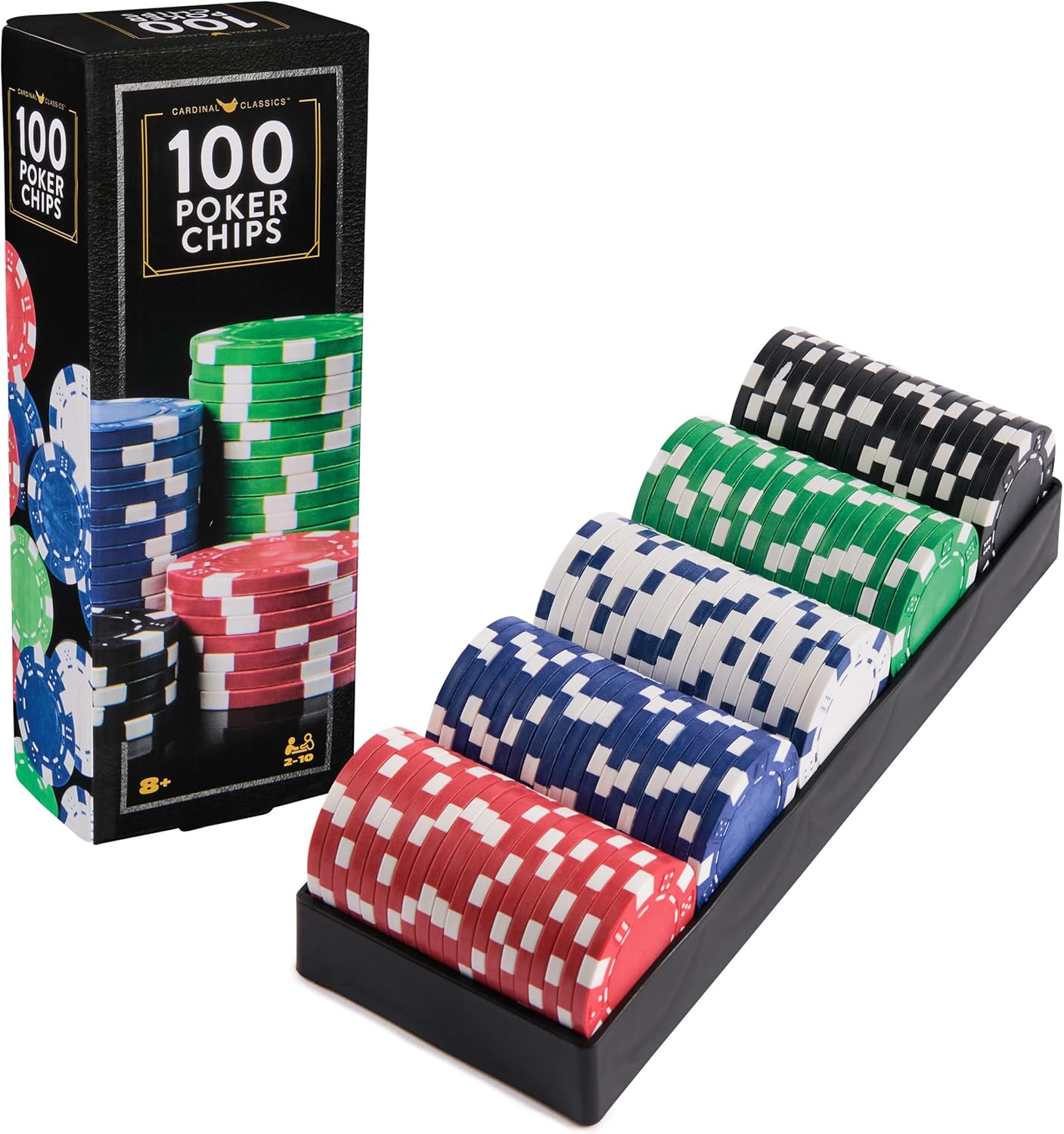 Spin Master Games, Cardinal Classics, 100-Piece Poker Chips Set, Classic Family Board Game, Poker Set for Beginners & Experts, Kids & Family, 2-10 Players, Stocking Stuffer Gift Ideas for Ages 8 & Up