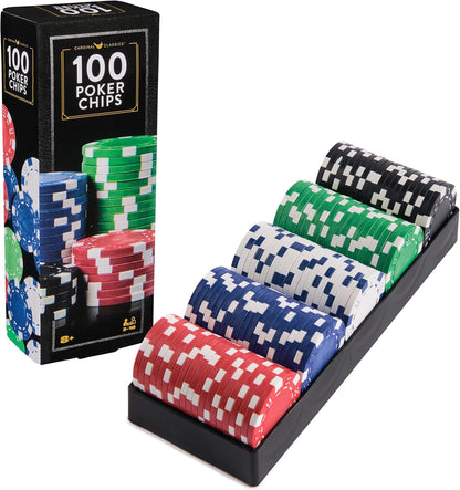 Spin Master Games, Cardinal Classics, 100-Piece Poker Chips Set, Classic Family Board Game, Poker Set for Beginners & Experts, Kids & Family, 2-10 Players, Stocking Stuffer Gift Ideas for Ages 8 & Up