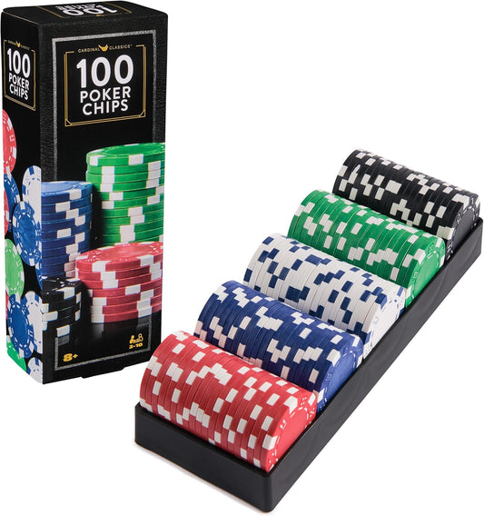 Spin Master Games, Cardinal Classics, 100-Piece Poker Chips Set, Classic Family Board Game, Poker Set for Beginners & Experts, Kids & Family, 2-10 Players, Stocking Stuffer Gift Ideas for Ages 8 & Up