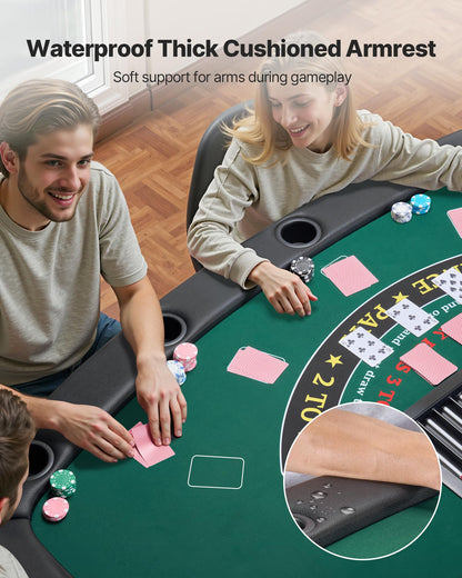 VEVOR 10 Player Poker Table Foldable, Portable Folding Card Board Game Table, Blackjack Texas Holdem Table with Padded Rails and Stainless Steel Cup Holders,Blue (84 in), Casino Leisure Table