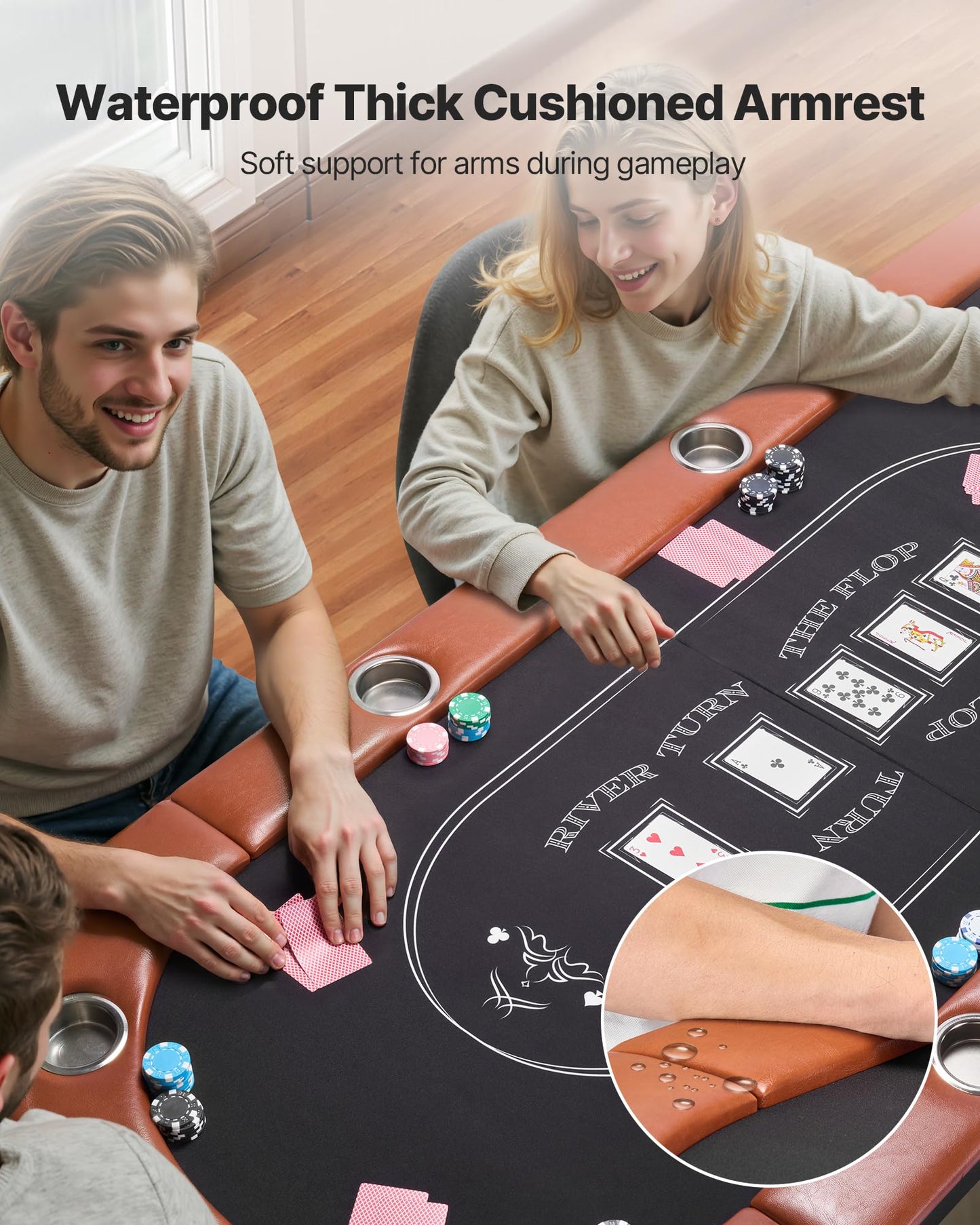 VEVOR 10 Player Poker Table Foldable, Portable Folding Card Board Game Table, Blackjack Texas Holdem Table with Padded Rails and Stainless Steel Cup Holders,Blue (84 in), Casino Leisure Table