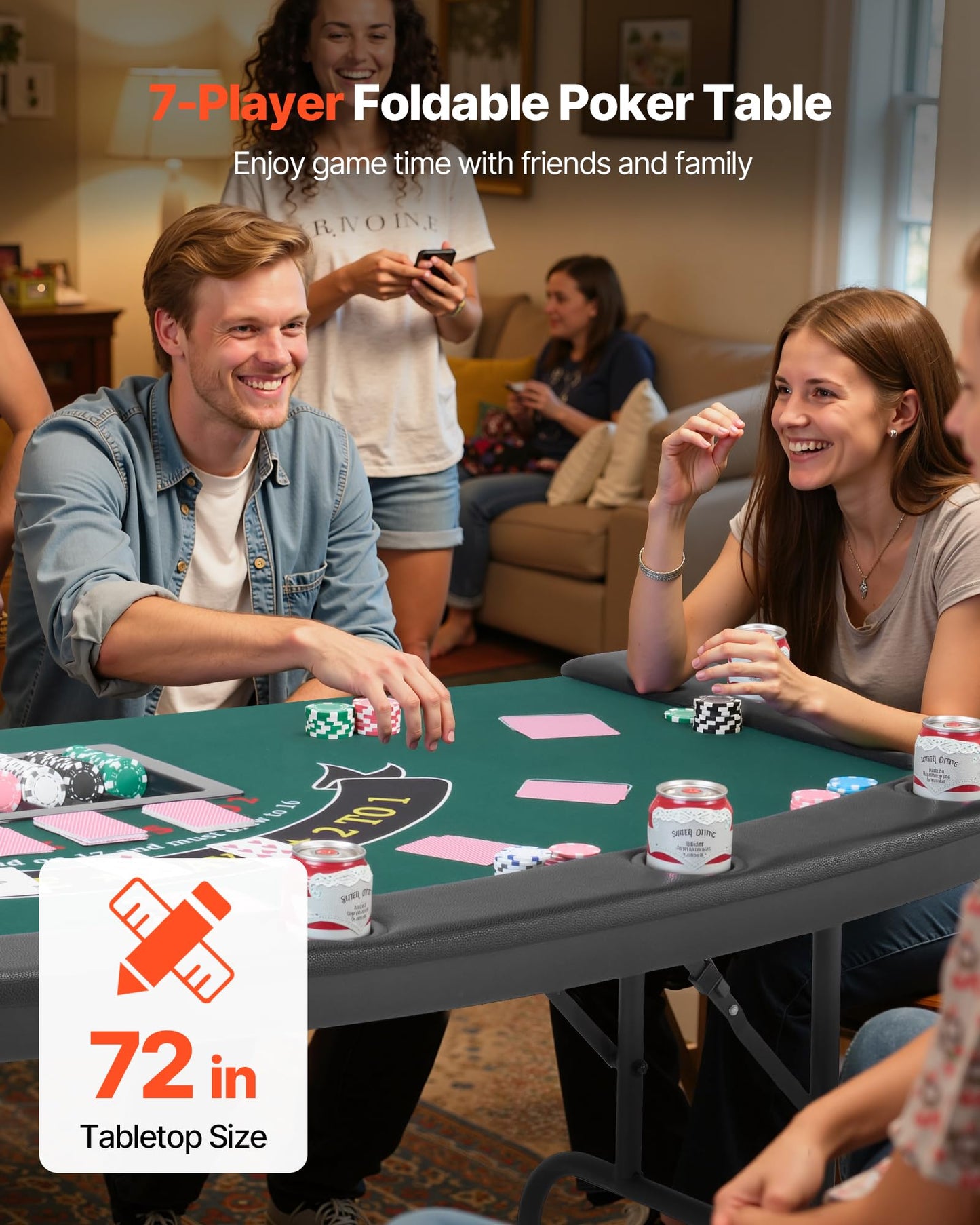 VEVOR 10 Player Poker Table Foldable, Portable Folding Card Board Game Table, Blackjack Texas Holdem Table with Padded Rails and Stainless Steel Cup Holders,Blue (84 in), Casino Leisure Table