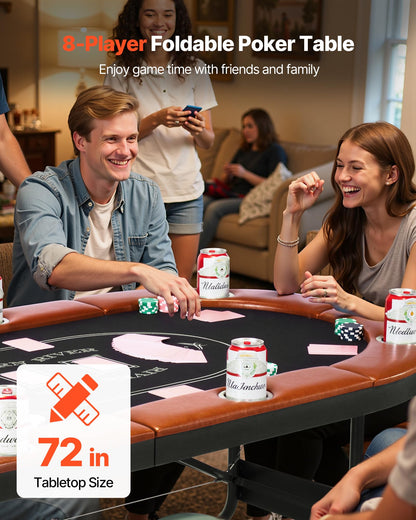 VEVOR 10 Player Poker Table Foldable, Portable Folding Card Board Game Table, Blackjack Texas Holdem Table with Padded Rails and Stainless Steel Cup Holders,Blue (84 in), Casino Leisure Table