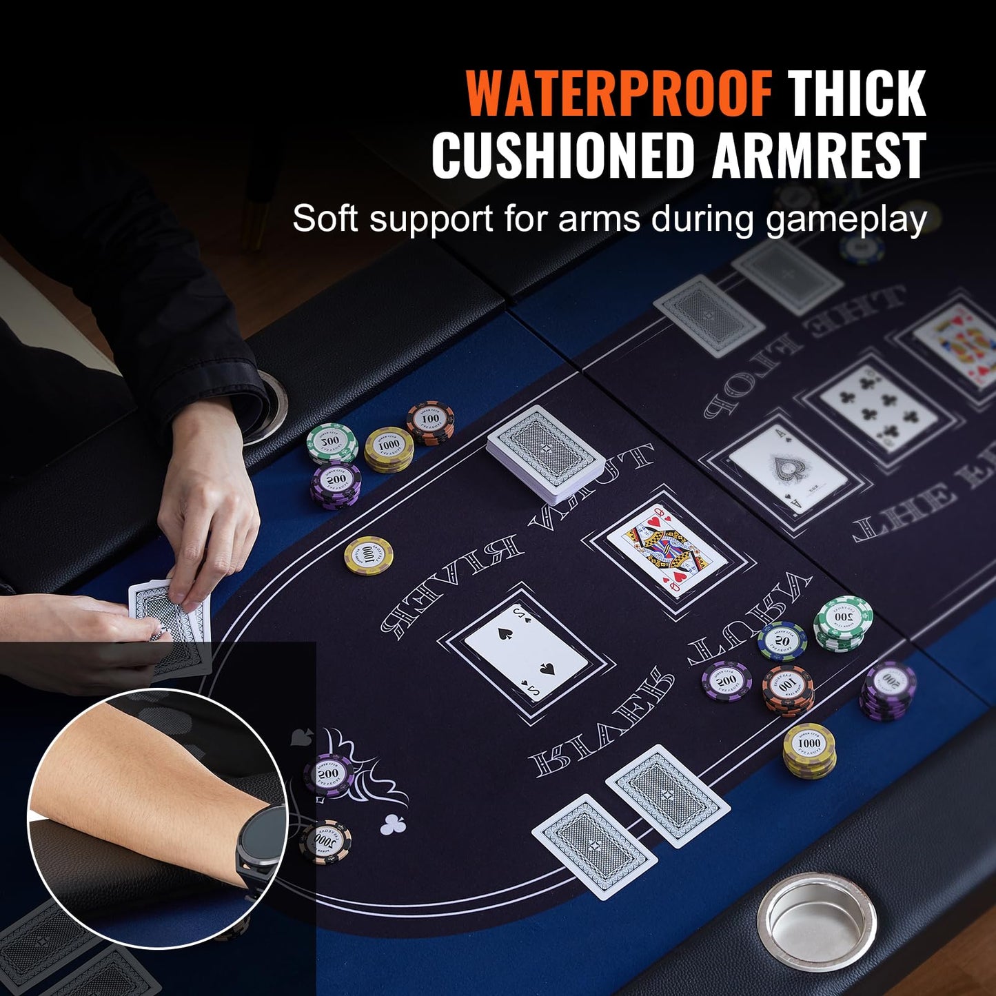 VEVOR 10 Player Poker Table Foldable, Portable Folding Card Board Game Table, Blackjack Texas Holdem Table with Padded Rails and Stainless Steel Cup Holders,Blue (84 in), Casino Leisure Table